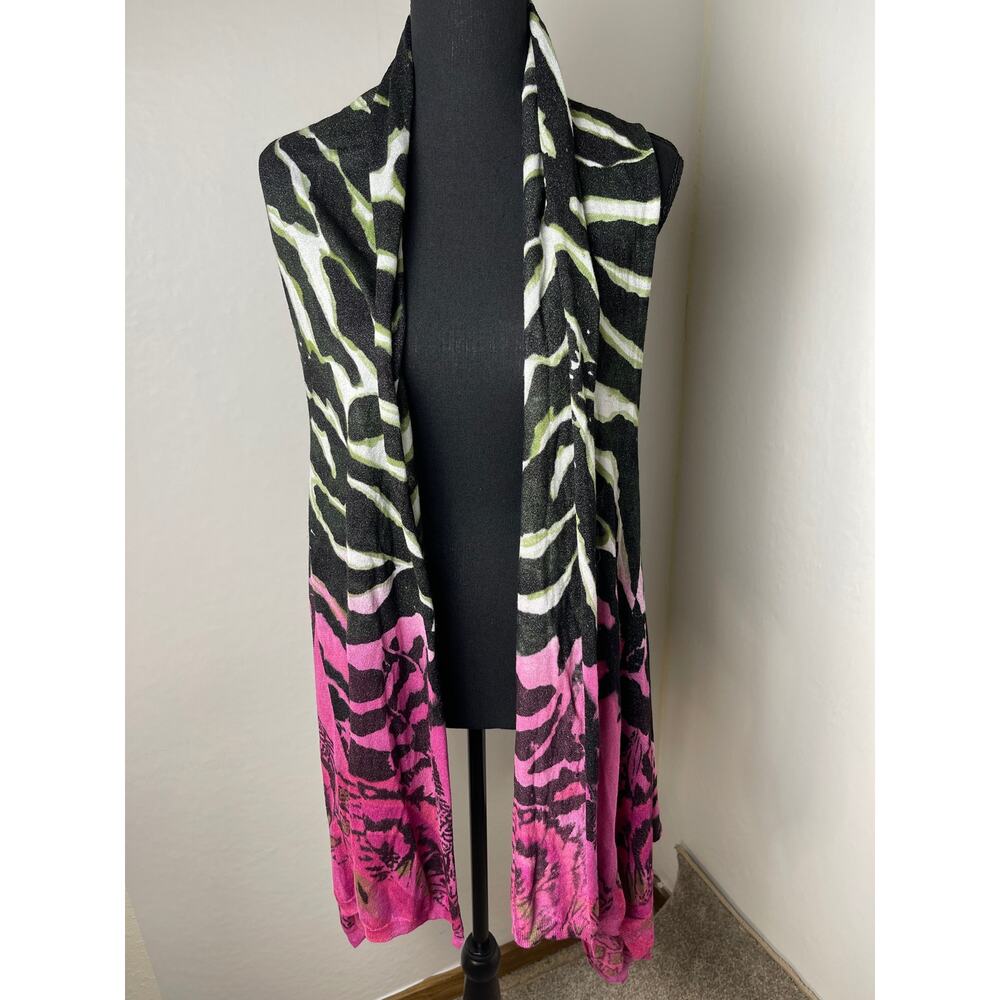 Adore Women's Viscose Zebra Metallic Asymmetrical Animal Print Open Cardigan M